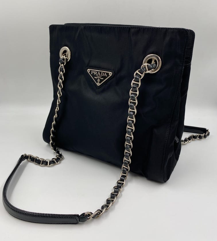 Prada Tote With Handle Nylon Chain Tote Bag With Chain Handle