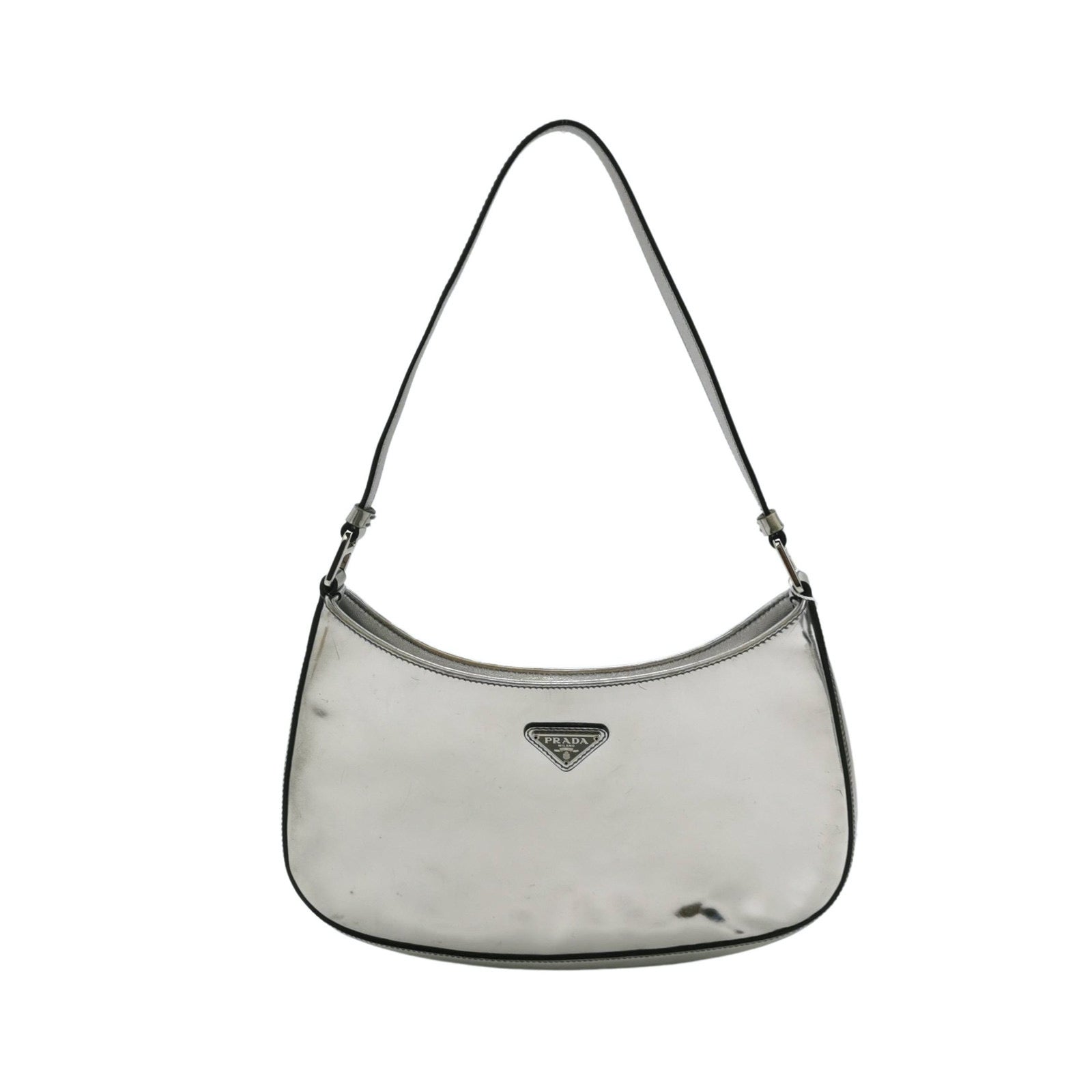 Prada Cleo Shoulder Bag Leather Silver Shoulder Bag