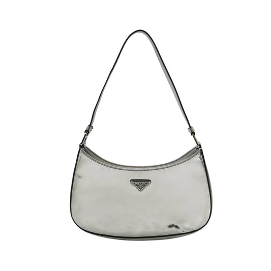 Prada Cleo Shoulder Bag Leather Silver Shoulder Bag