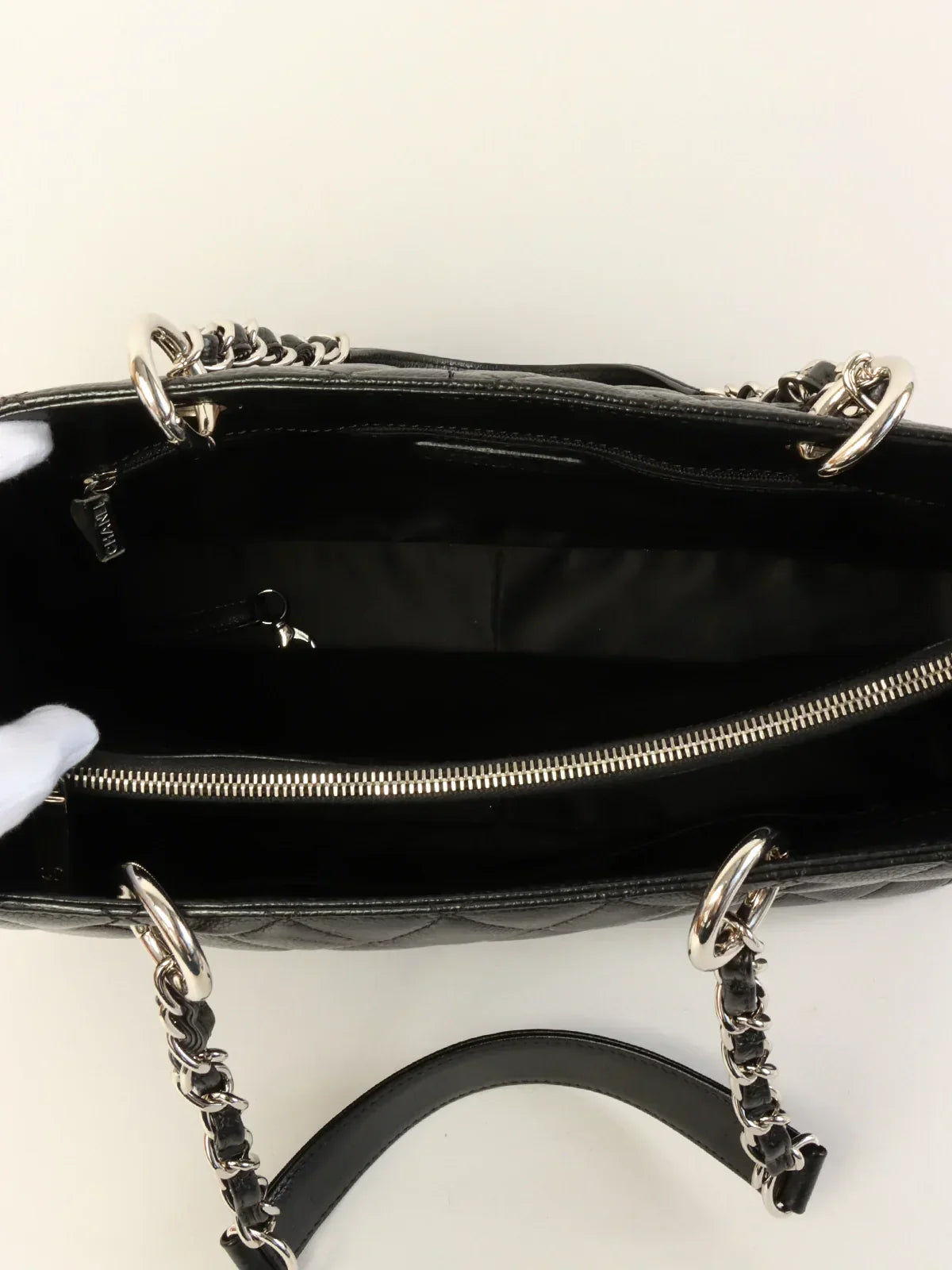 Chanel Around  Made Caviar Skin Cc Mark Stitch Chain Tote Bag Black