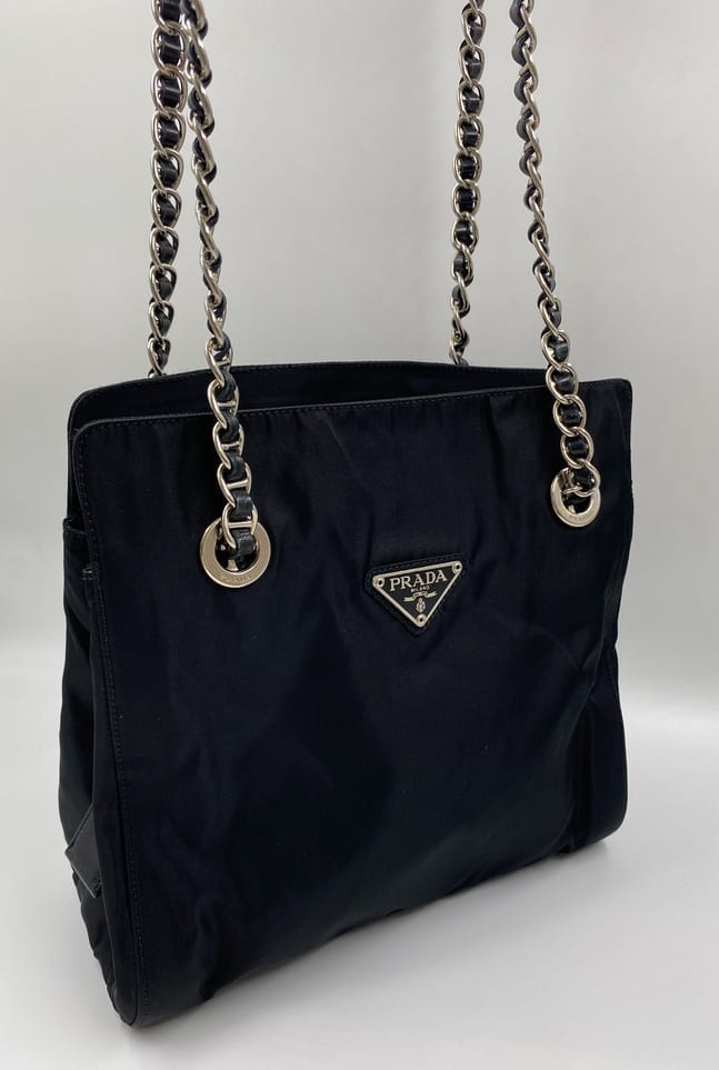 Prada Tote With Handle Nylon Chain Tote Bag With Chain Handle