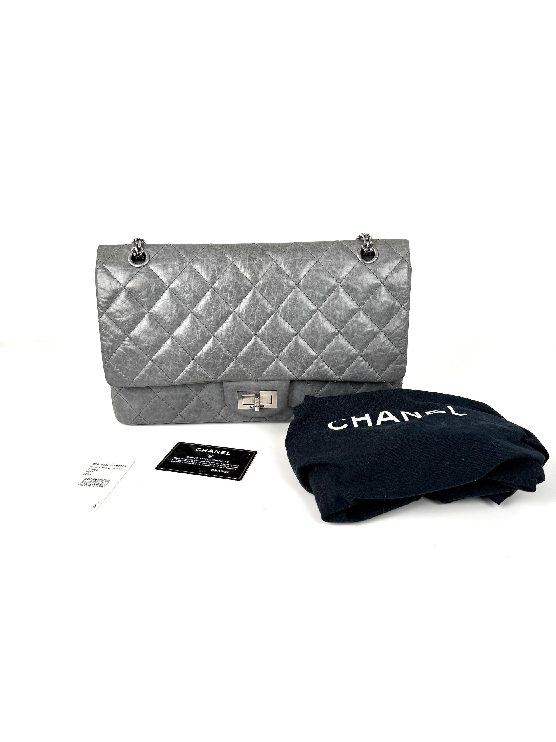 Chanel Gray 227 Reissue 2.55 Leather Shoulder Crossbody Bag