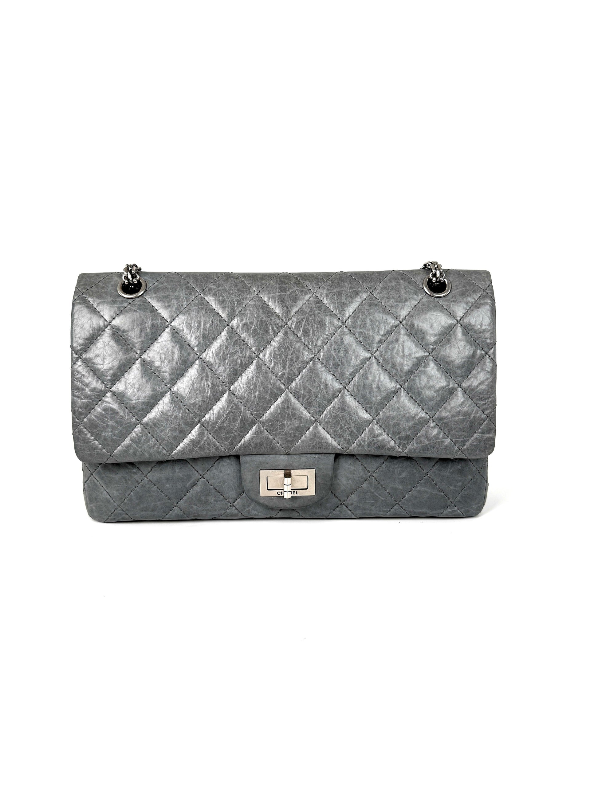 Chanel Gray 227 Reissue 2.55 Leather Shoulder Crossbody Bag