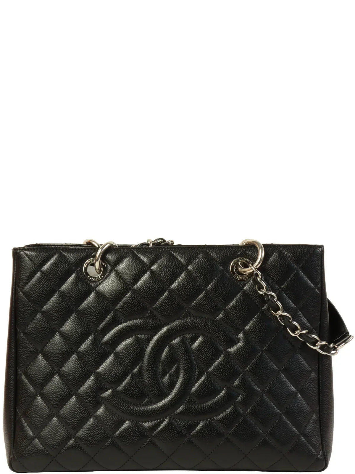 Chanel Around  Made Caviar Skin Cc Mark Stitch Chain Tote Bag Black