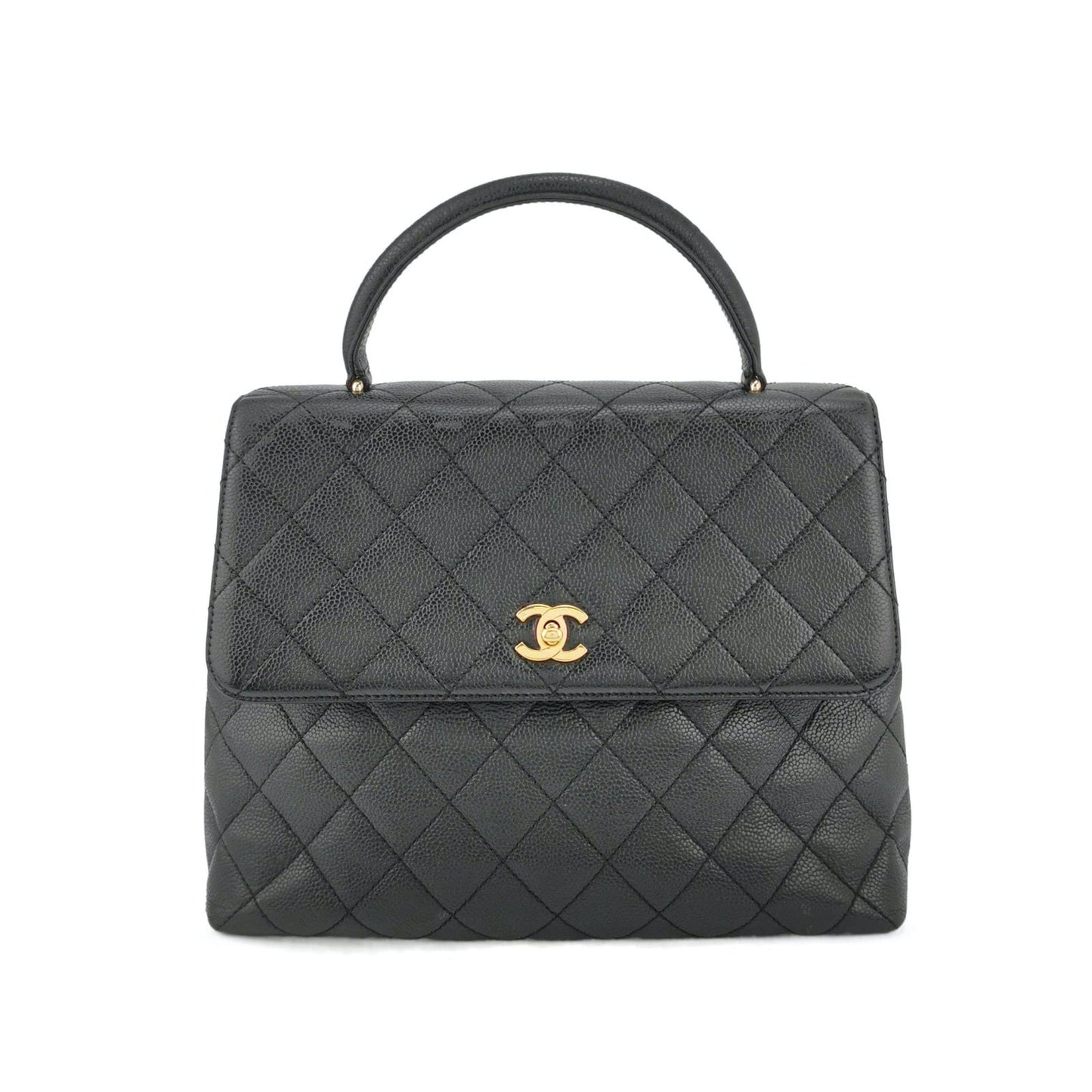 Chanel Top Handle Kelly Flap Quilted Caviar Black Leather Shoulder Bag