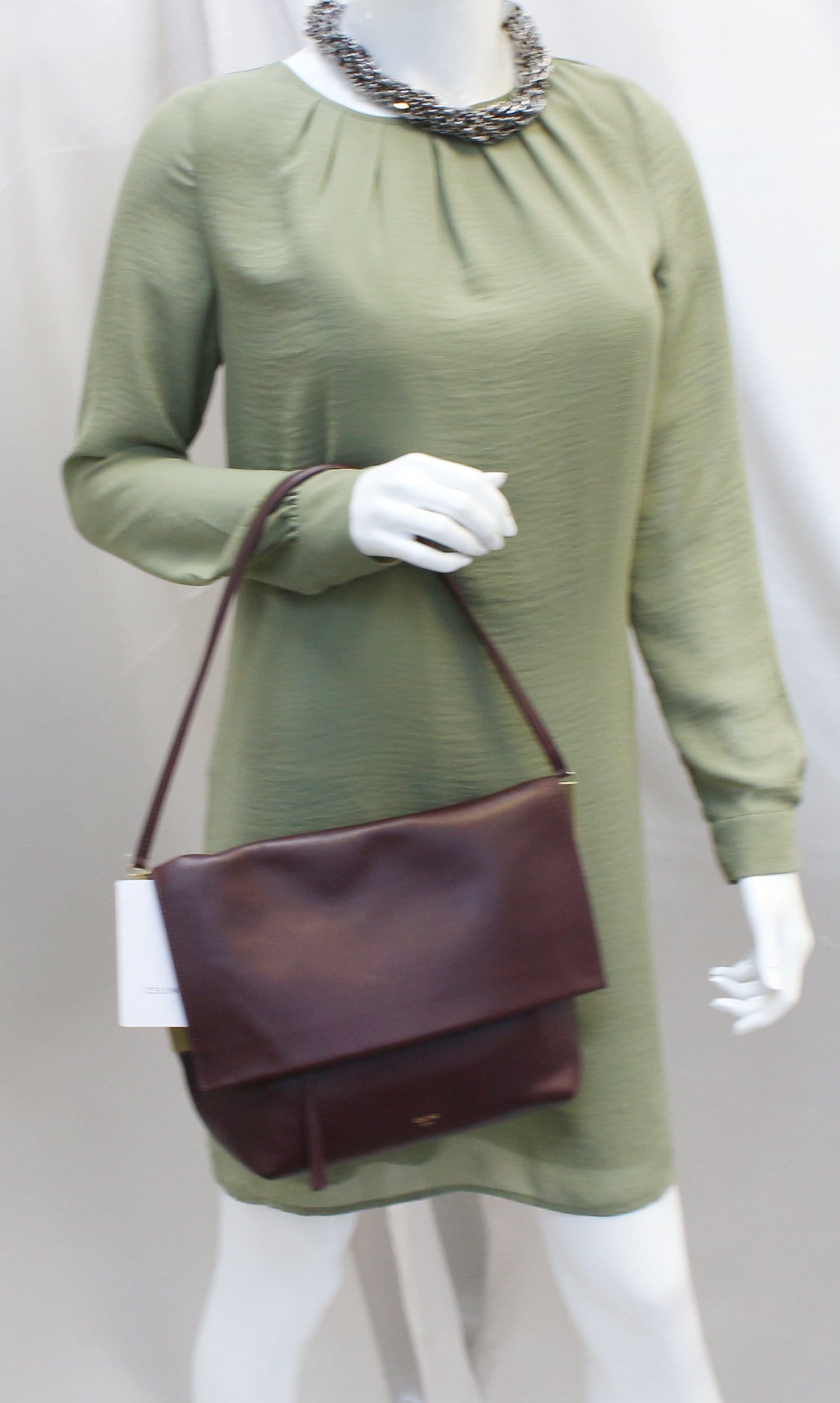 Smooth Calfskin Burgundy Clasp Shoulder Bag Flap
