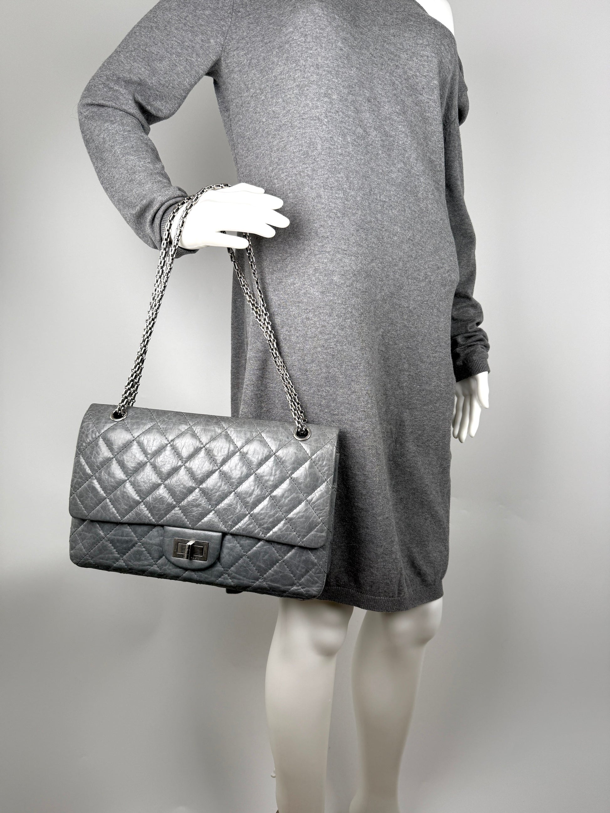 Chanel Gray 227 Reissue 2.55 Leather Shoulder Crossbody Bag