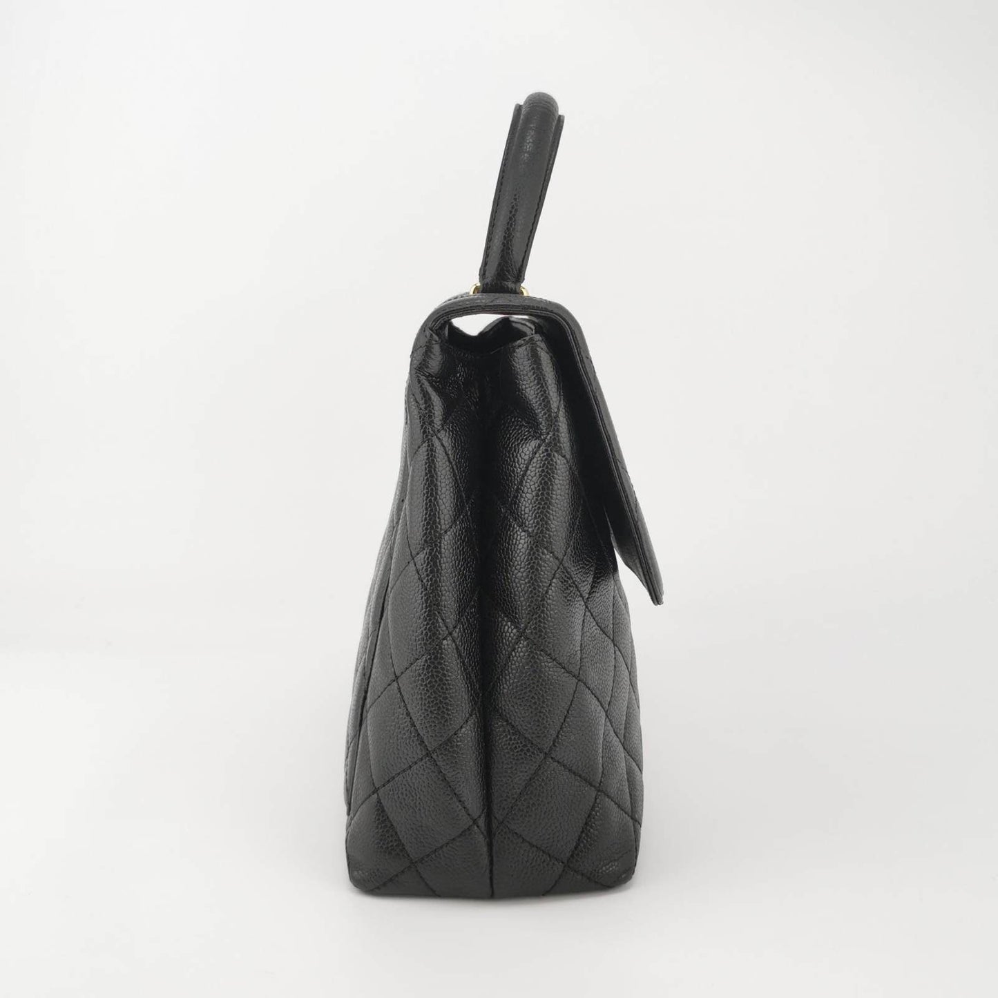 Chanel Top Handle Kelly Flap Quilted Caviar Black Leather Shoulder Bag