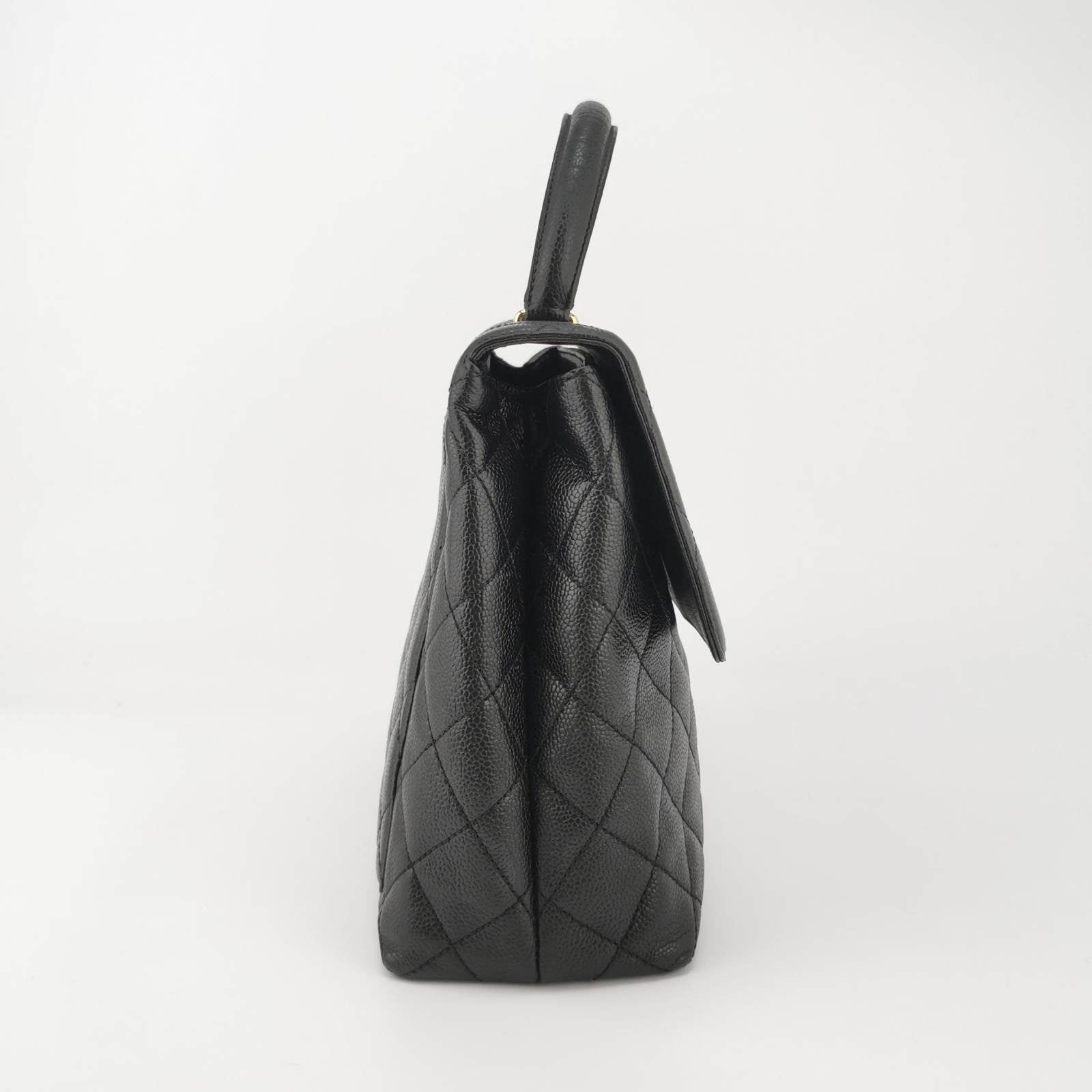 Chanel Top Handle Kelly Flap Quilted Caviar Black Leather Shoulder Bag