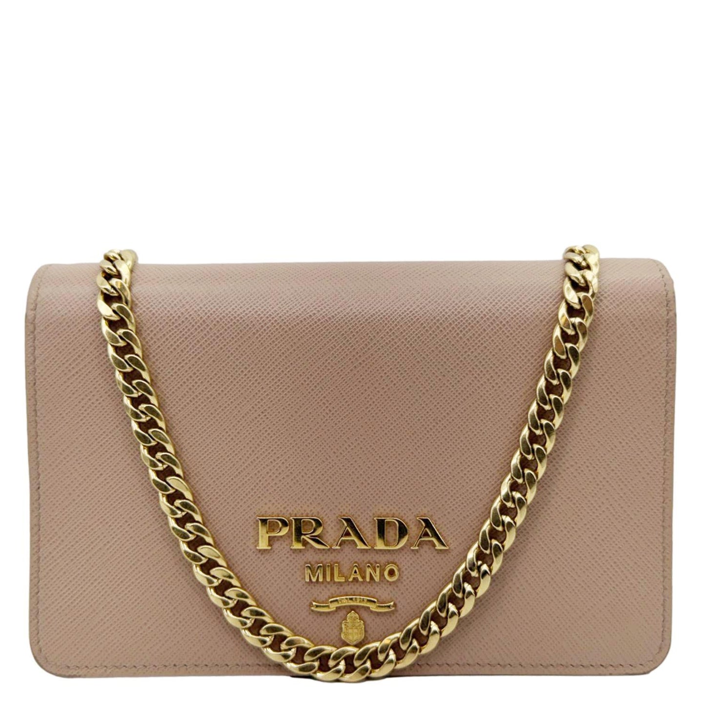 Soft Calfskin Saffiano Shoulder Bag Cipria Leather Chain