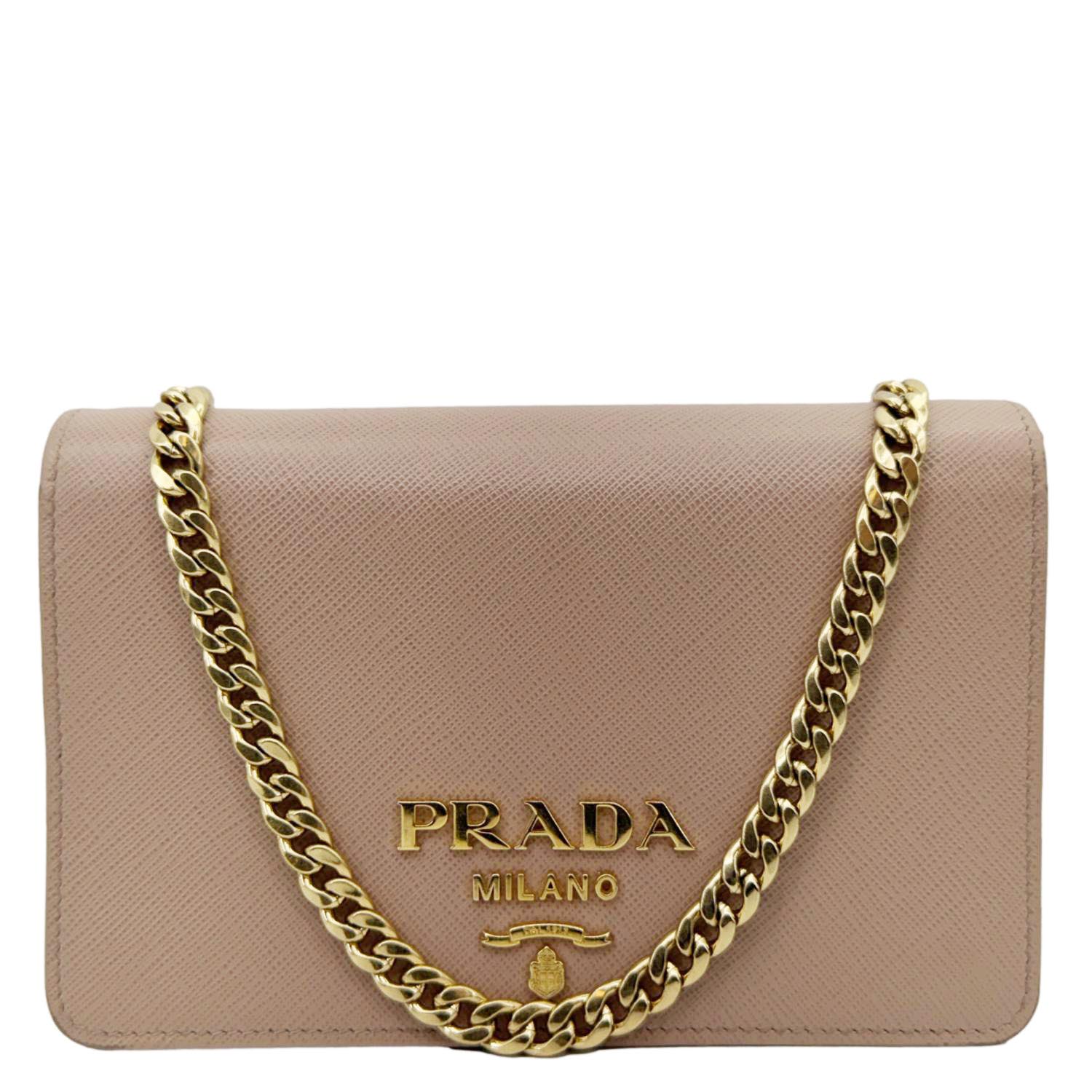 Soft Calfskin Saffiano Shoulder Bag Cipria Leather Chain