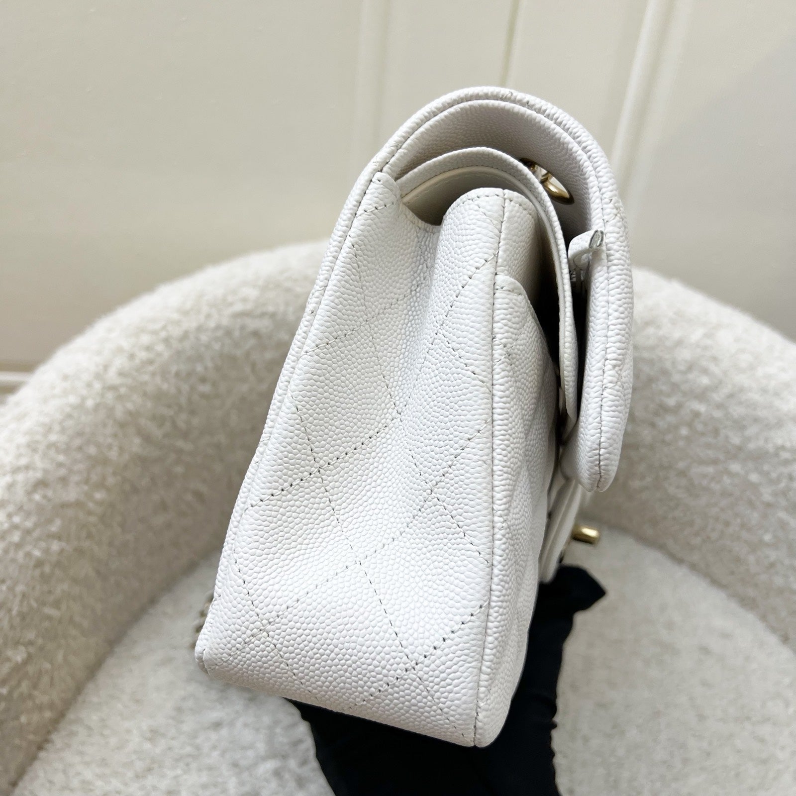 Chanel Small Classic Flap Cf in White Caviar and Lghw Handbag