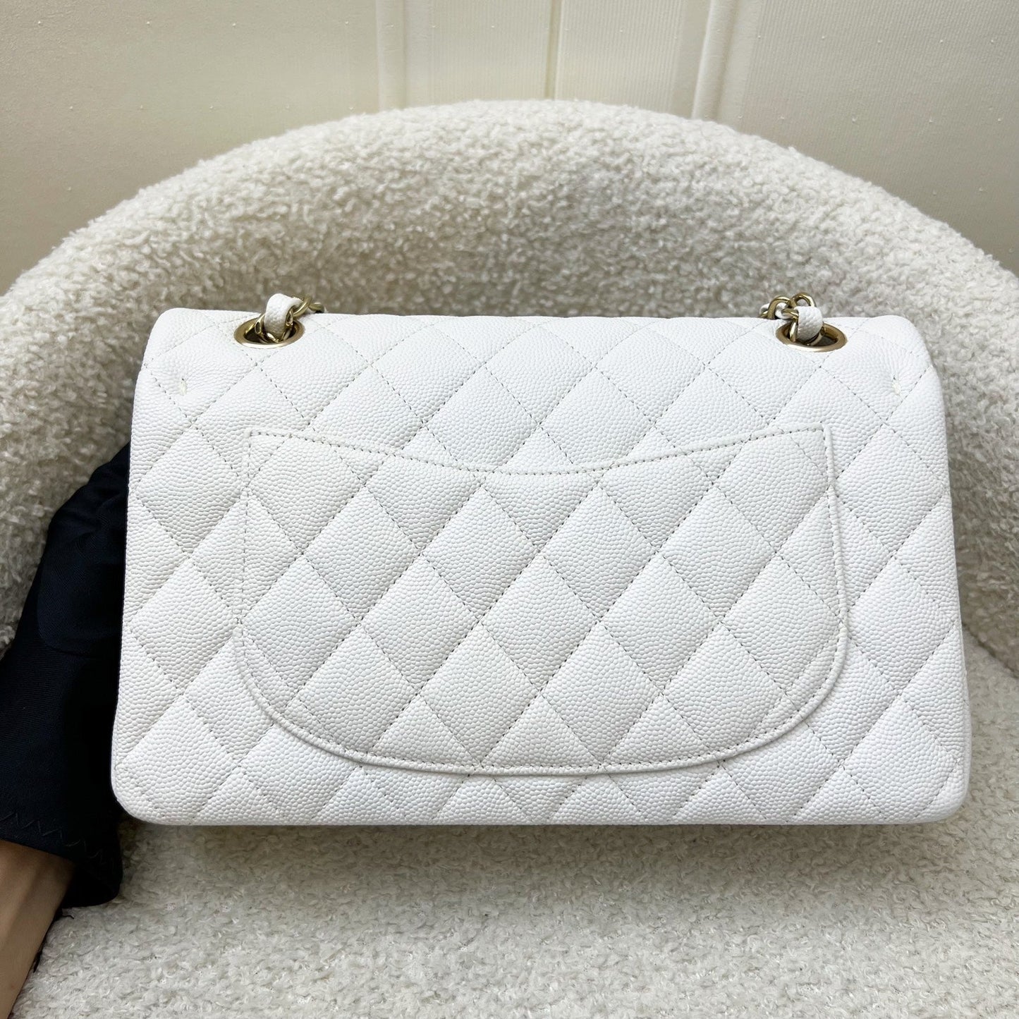 Chanel Small Classic Flap Cf in White Caviar and Lghw Handbag
