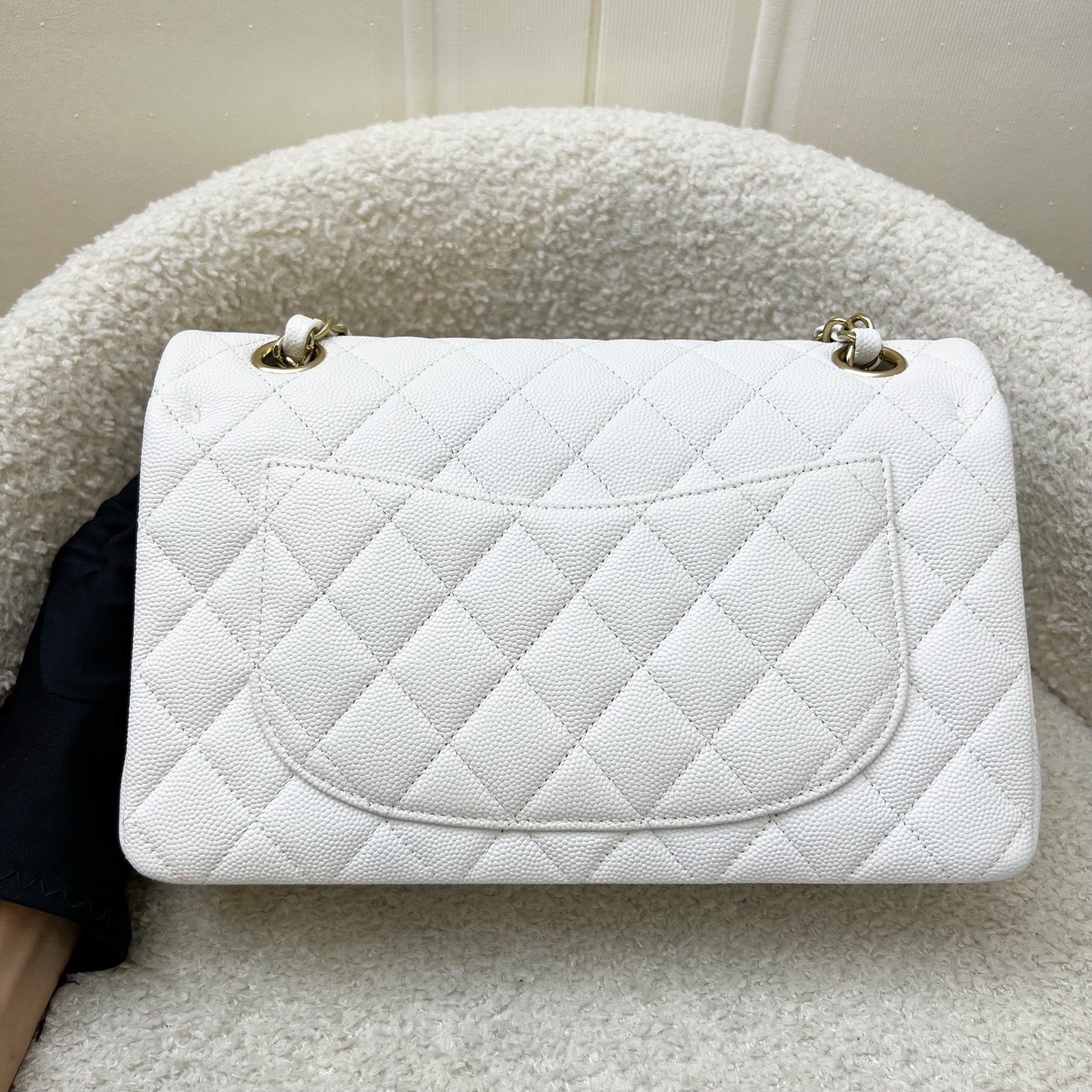 Chanel Small Classic Flap Cf in White Caviar and Lghw Handbag