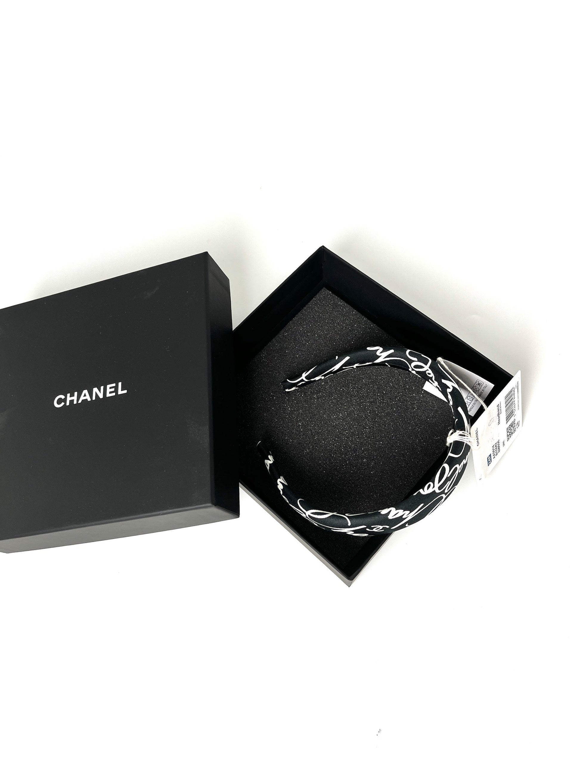 Chanel 24P Black White Ecru Silk Twill Print Headband Handbag
