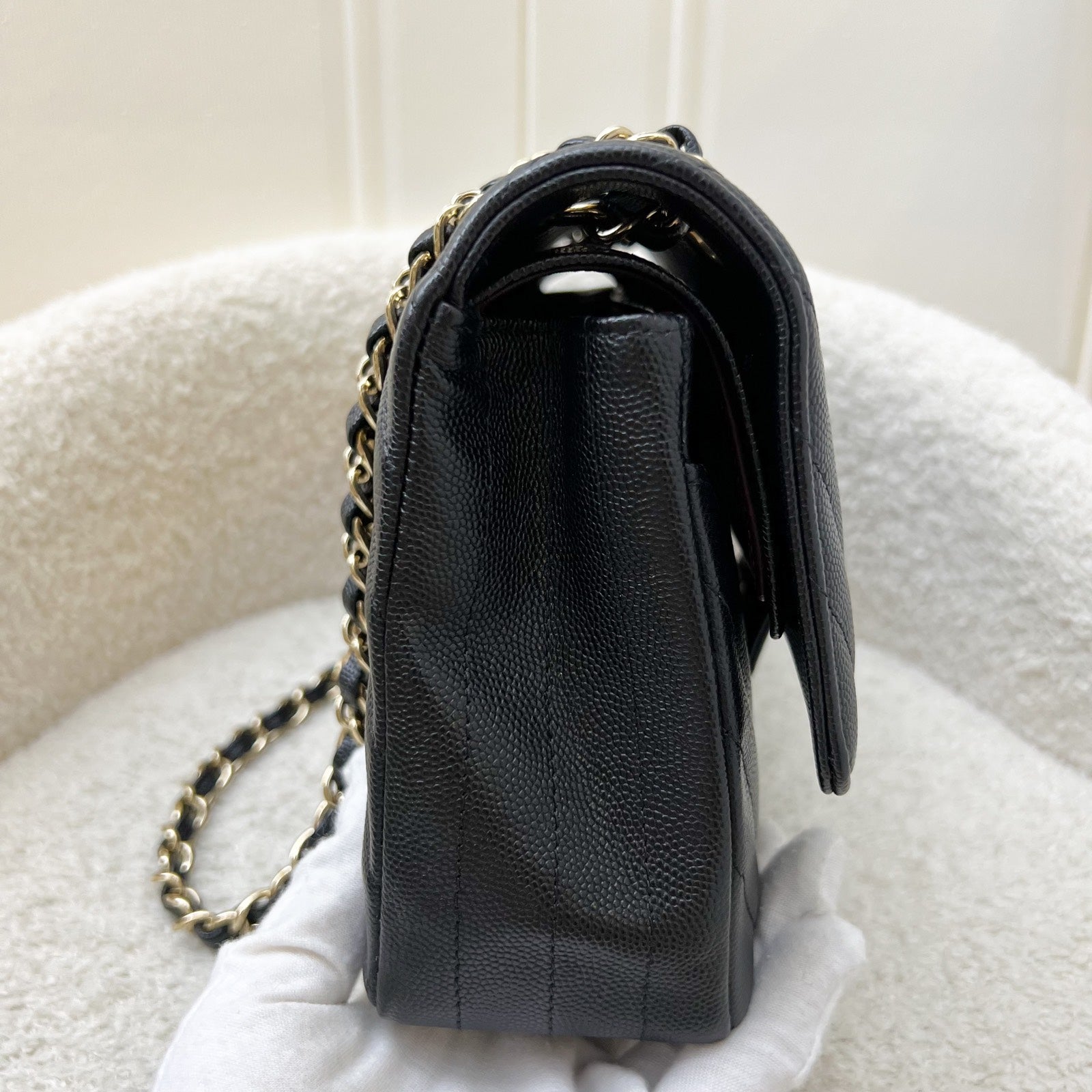 Chanel Classic Medium Cf In Black Chevron Caviar And Lghw Bag