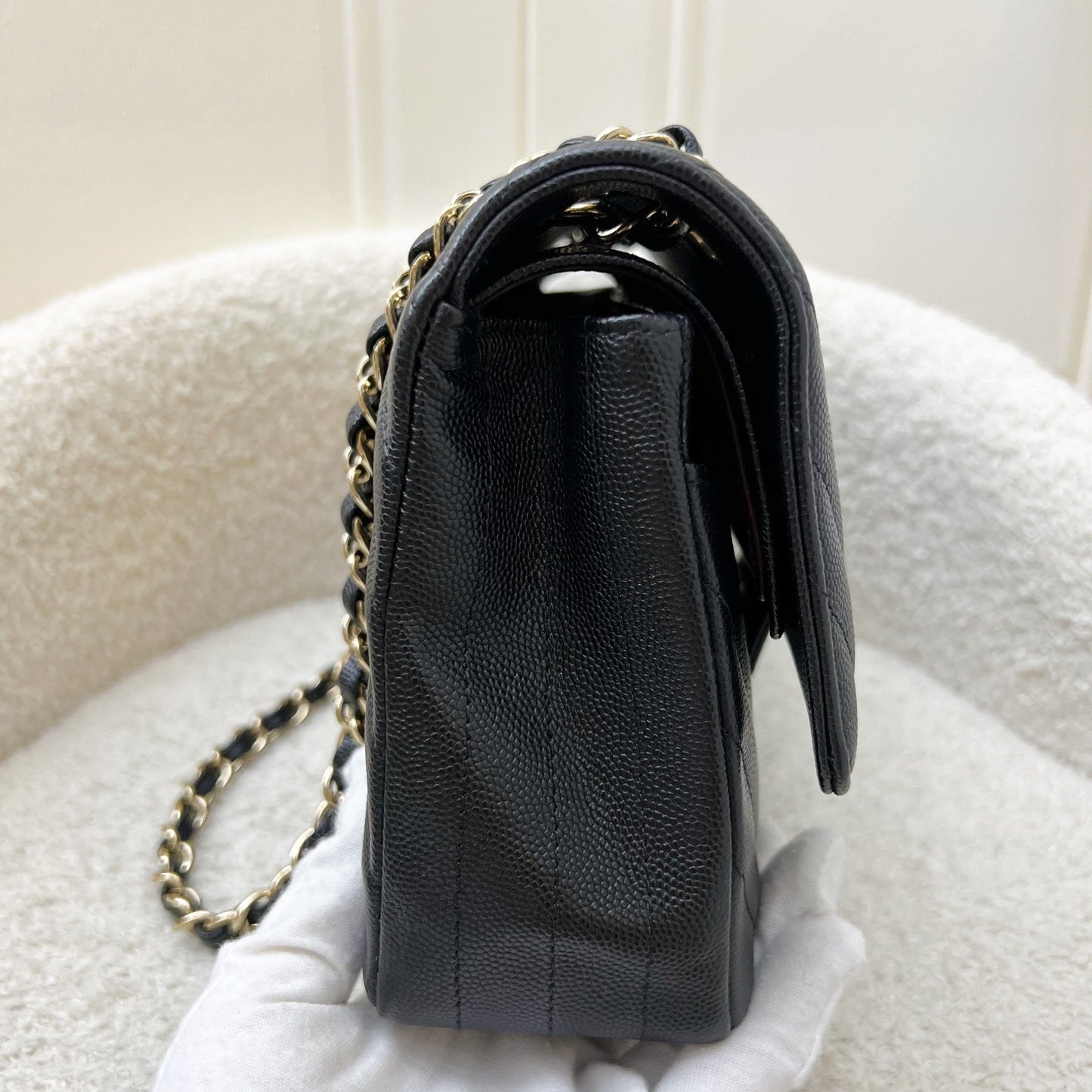 Chanel Classic Medium Cf in Black Chevron Caviar and Lghw Handbag