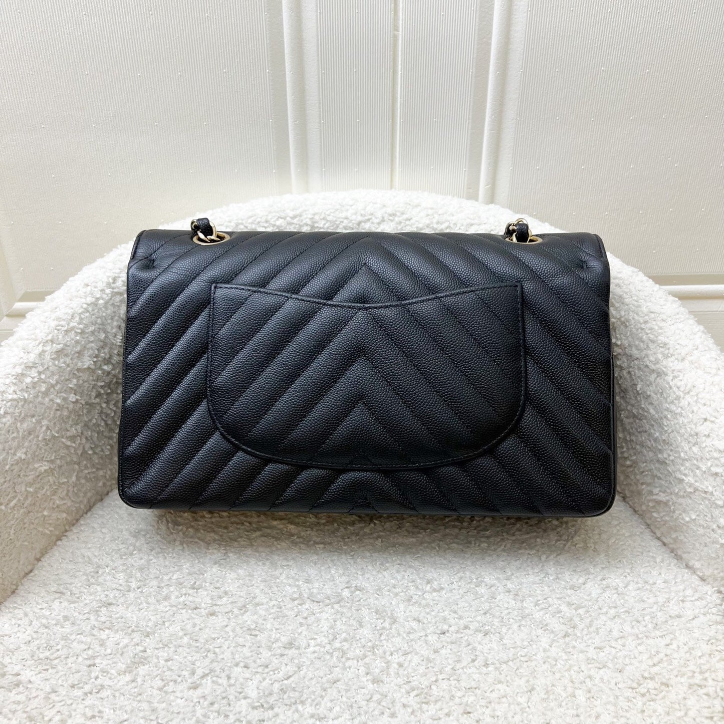 Chanel Classic Medium Cf In Black Chevron Caviar And Lghw Bag