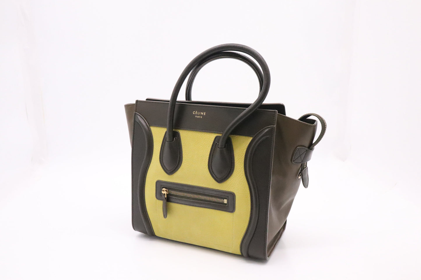 Celine Micro Luggage In And Lime Yellow Handbag Leather Brown Travel Bag