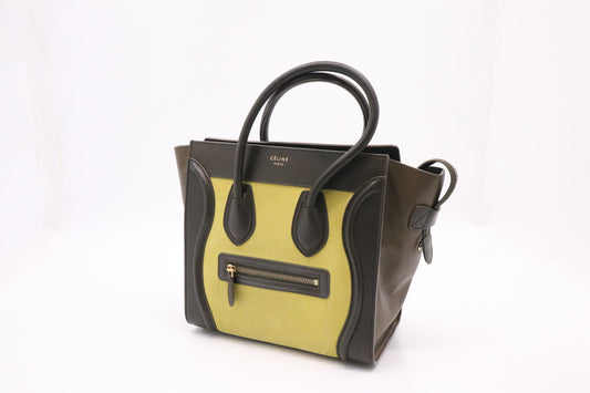 Celine Micro Luggage In And Lime Yellow Handbag Leather Brown Travel Bag