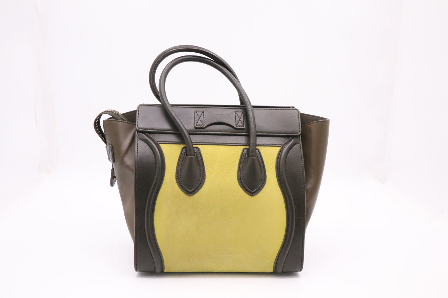 Celine Micro Luggage In And Lime Yellow Handbag Leather Brown Travel Bag