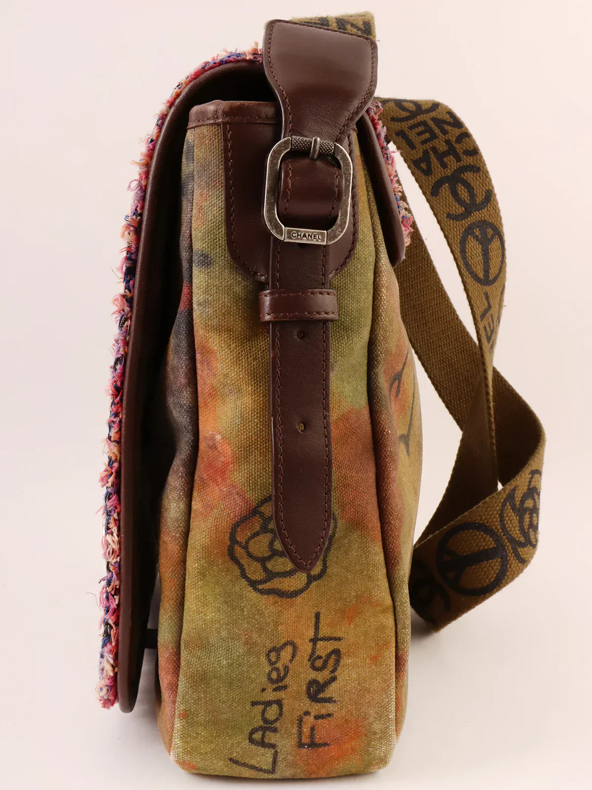 Chanel Around  Made Canvas Tweed Combination Embroidery Shoulder Bag Khaki/Multi