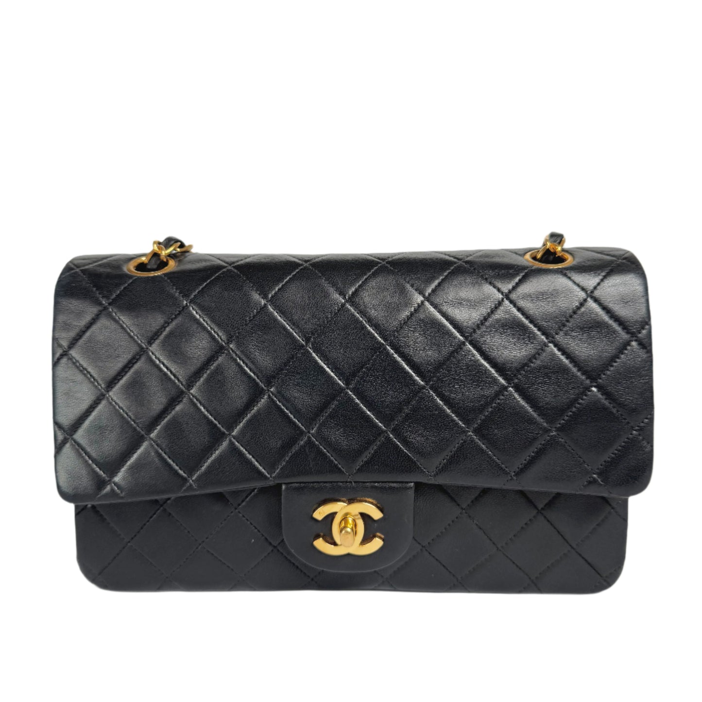 Chanel Classic Flap Lambskin 24k Hardware Black Gold Leather Handbag Hardware 4