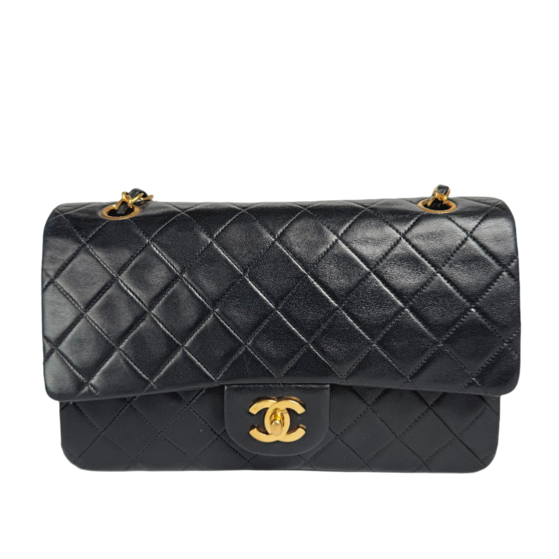 Chanel Classic Flap Lambskin 24k Hardware Black Gold Leather Handbag Hardware 4
