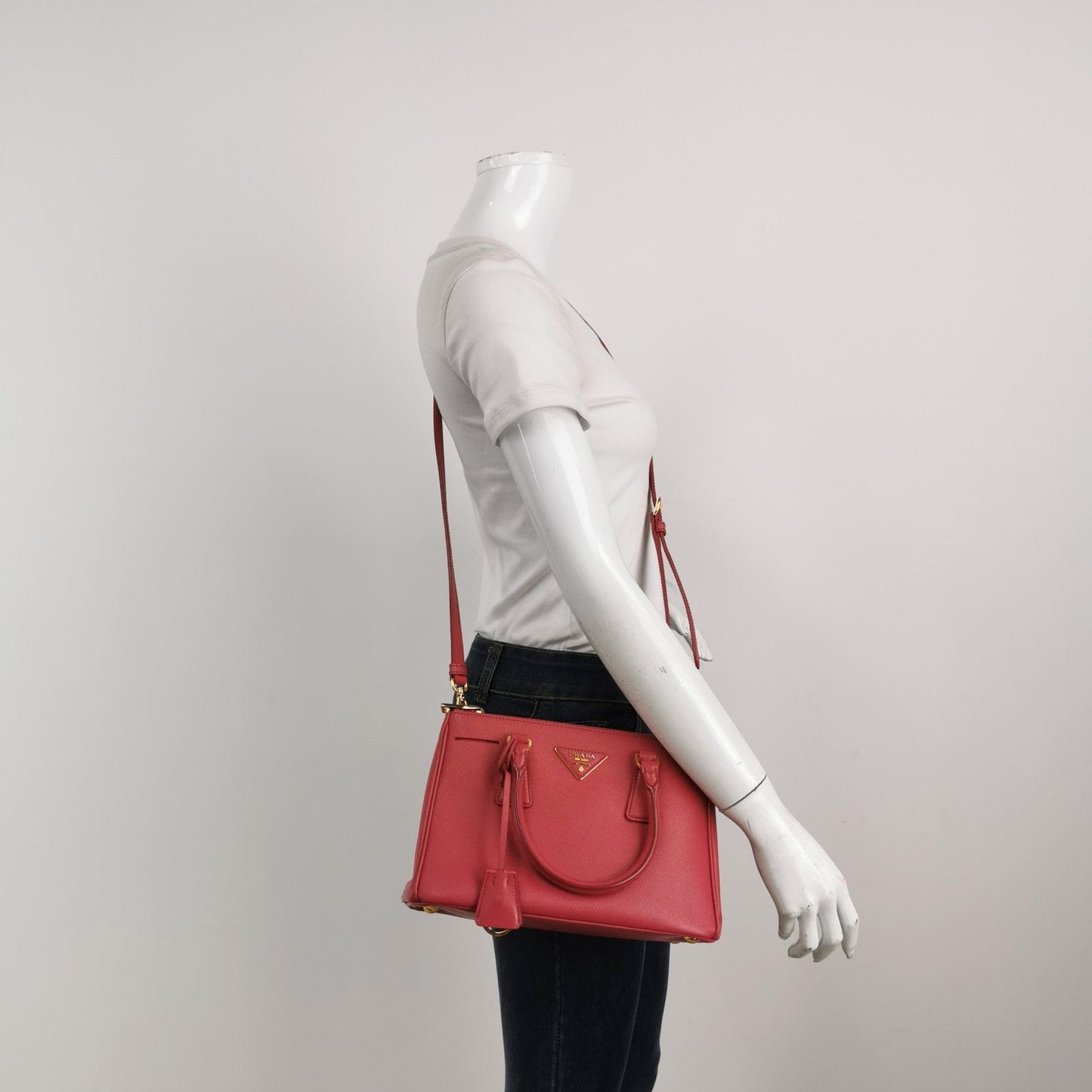 Prada Galleria Saffiano Handbag With Strap Leather Pink Travel Bag