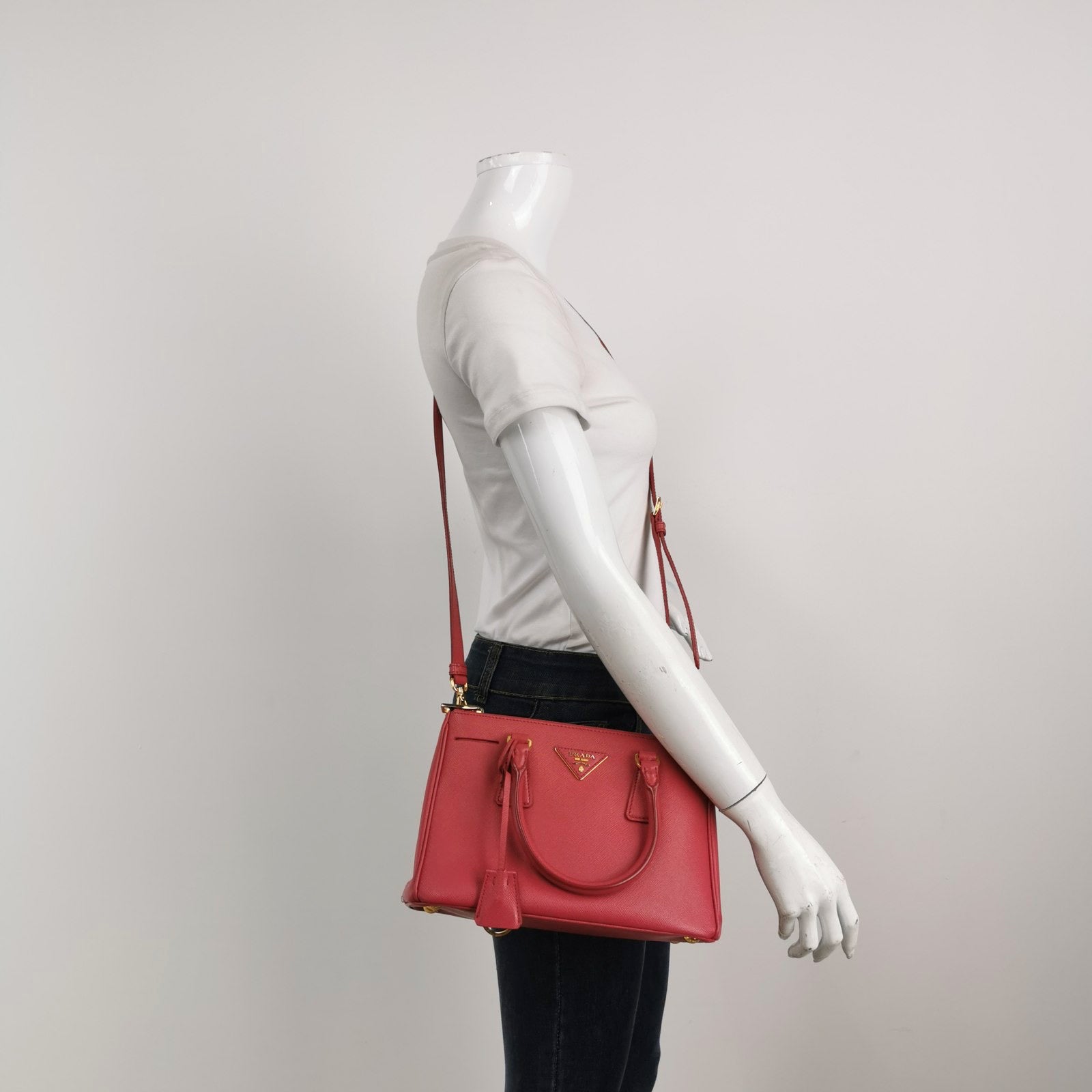 Prada Galleria Saffiano Handbag With Strap Leather Pink Travel Bag