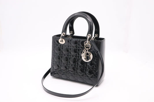 Dior Lady In Cannage Patent Handbag Leather Black Travel Bag Leather Handbag