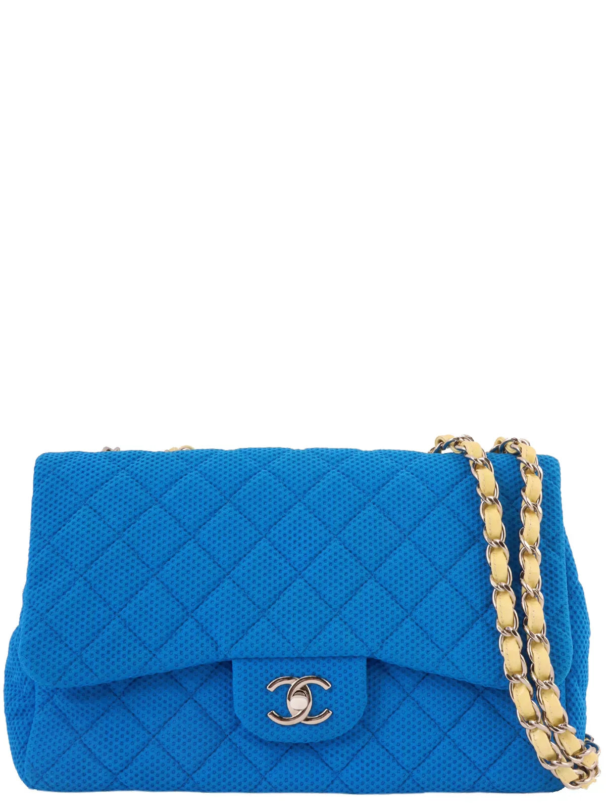 Chanel Around  Made Cotton Patent Combination Turn-Lock Chain Shoulder Bag Blue/Cream