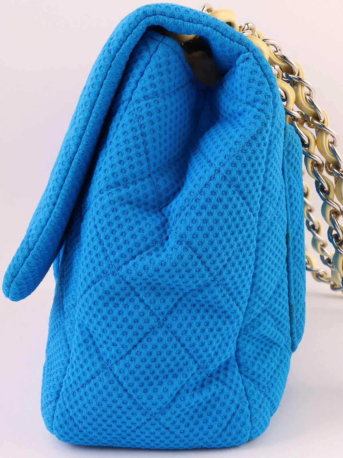 Chanel Around  Made Cotton Patent Combination Turn-Lock Chain Shoulder Bag Blue/Cream