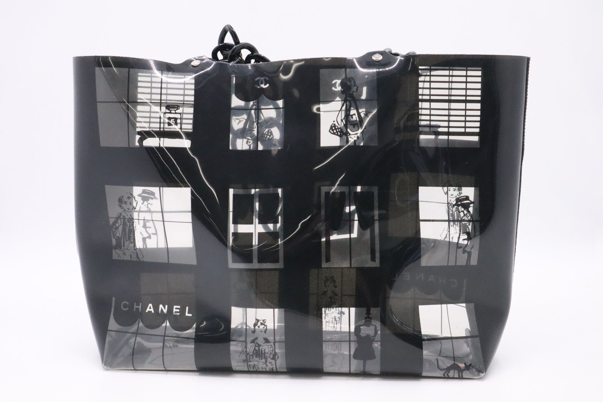 Chanel Window & Clear Vinyl Black Tote Bag