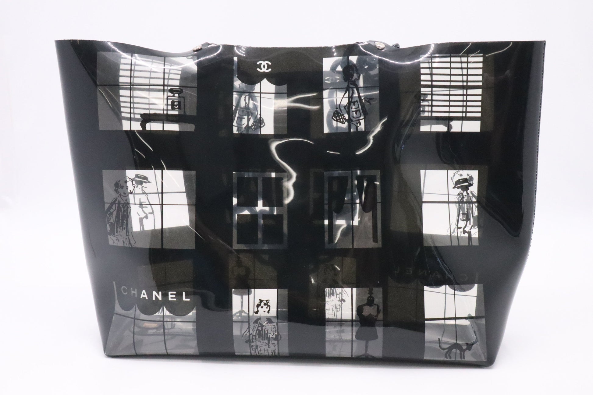Chanel Window & Clear Vinyl Black Tote Bag