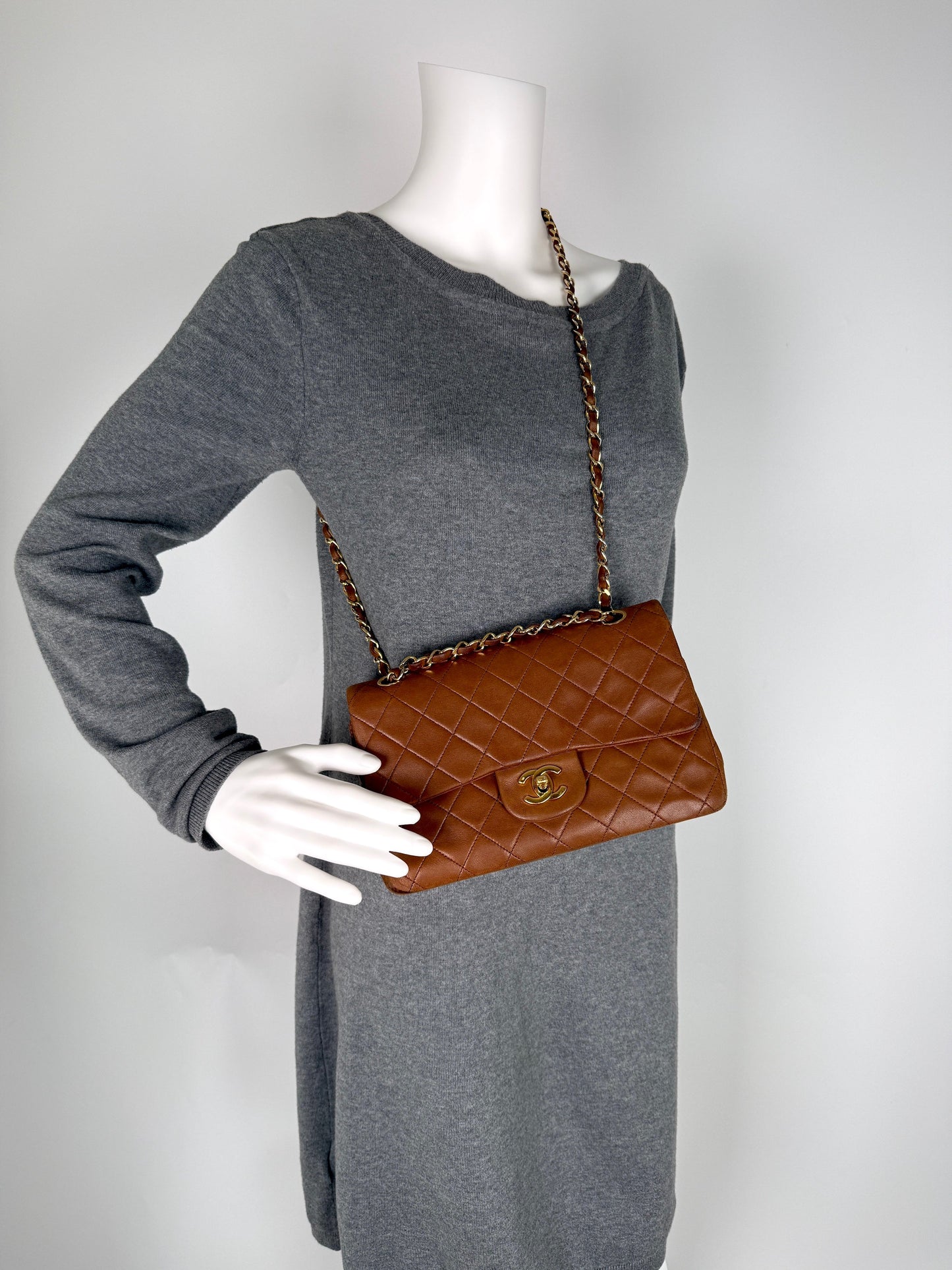 Chanel   Brown Small Lambskin Quilted Leather Gold Hardware Double Flap Shoulder Bag