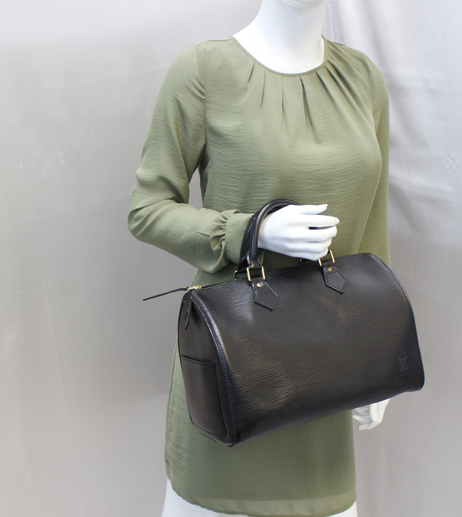 Louis Handbag Epi Speedy Satchel Leather Black Travel Bag