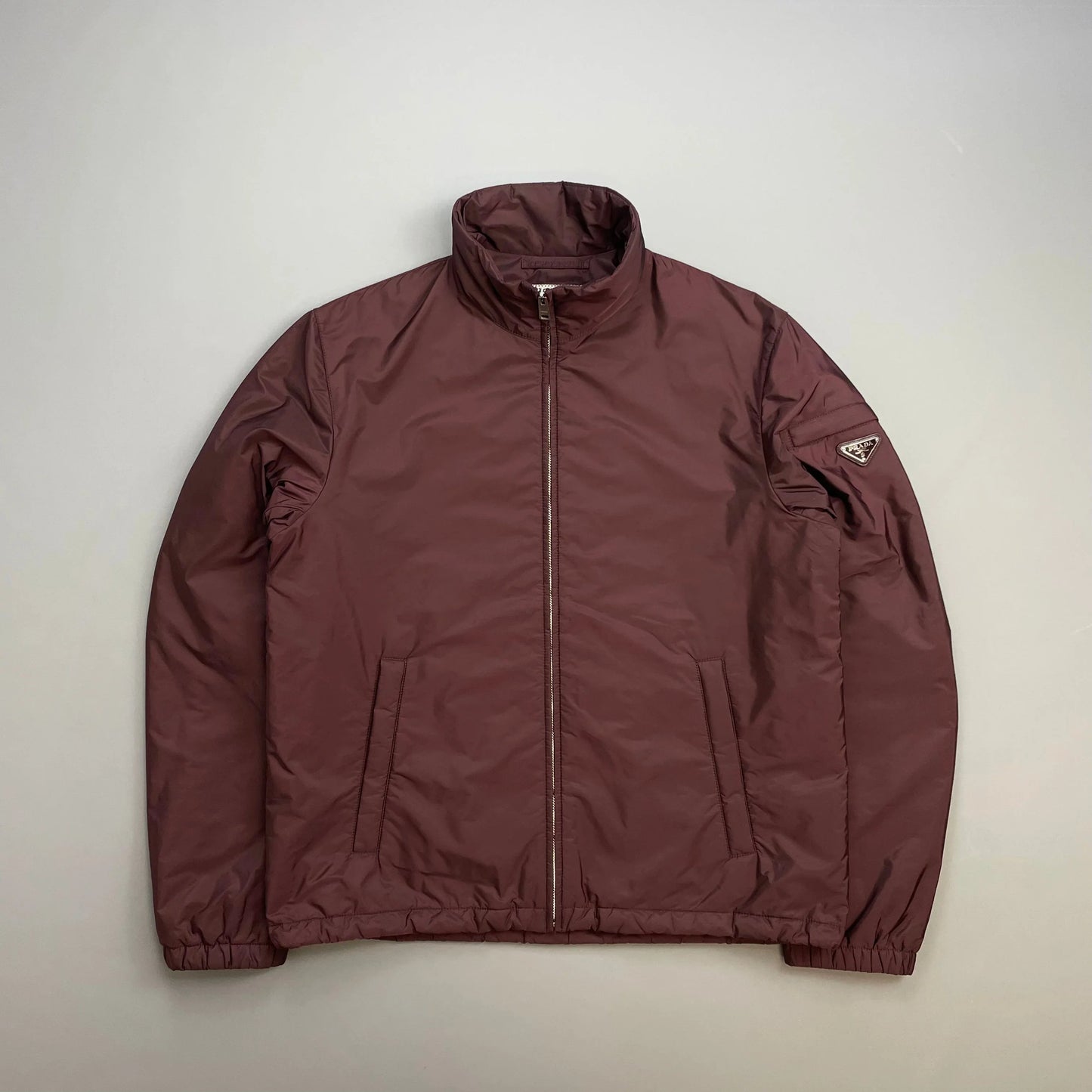 Prada Handbag Milano Burgundy Padded Resin-Coated Plue Jacket Nylon