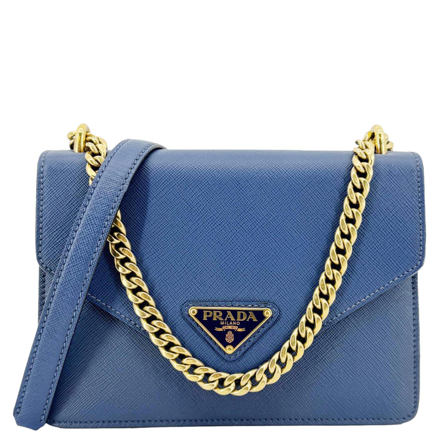 Prada Shoulder Bag Triangle Envelope Leather Metal Saffiano