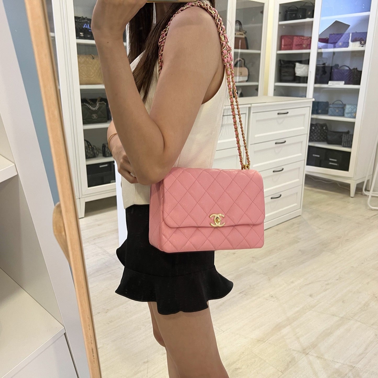 Chanel 22K Coco First Small Flap In Pink Caviar And Lghw ( ) Bag