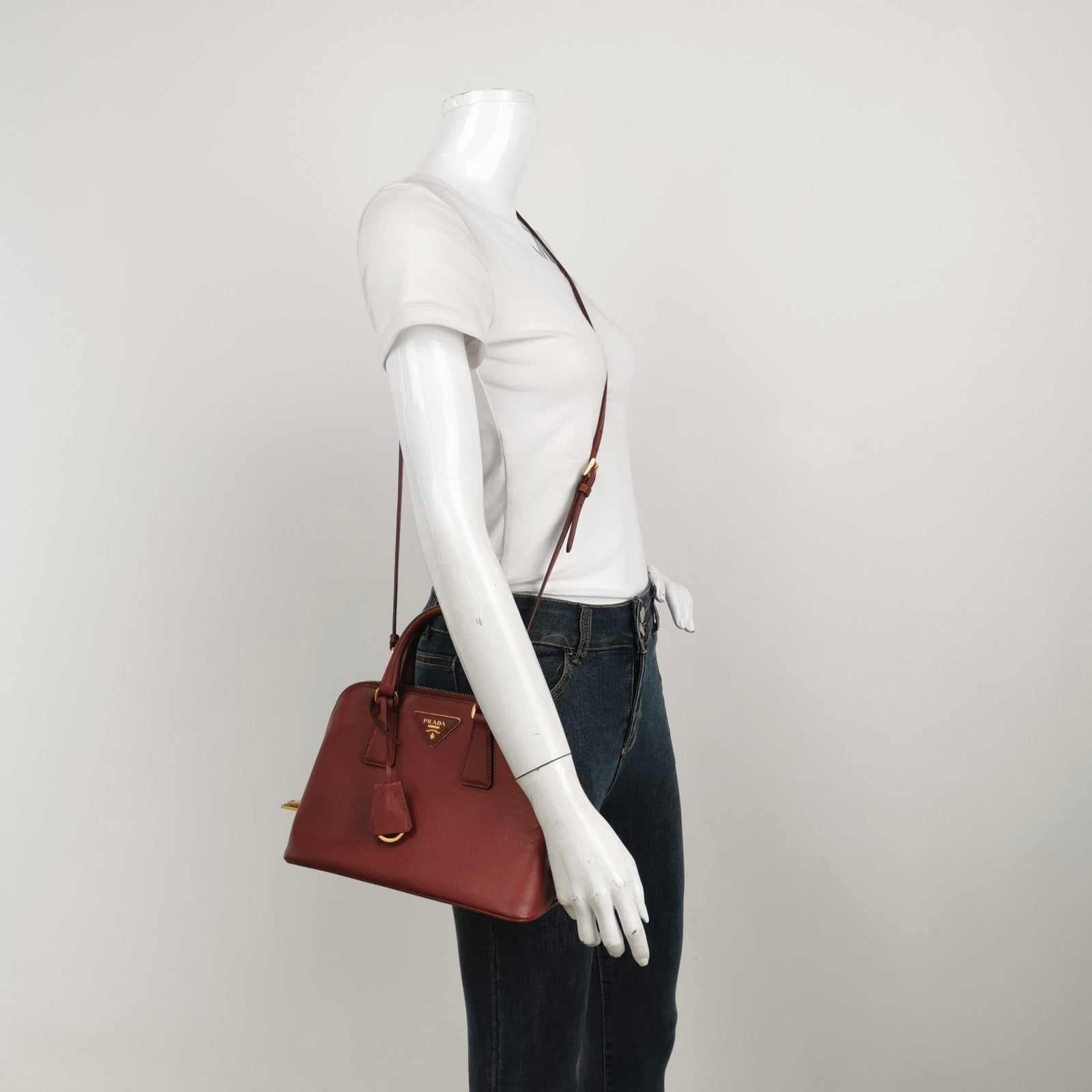 Prada Promenade Burgundy Bag Leather Small Travel Bag