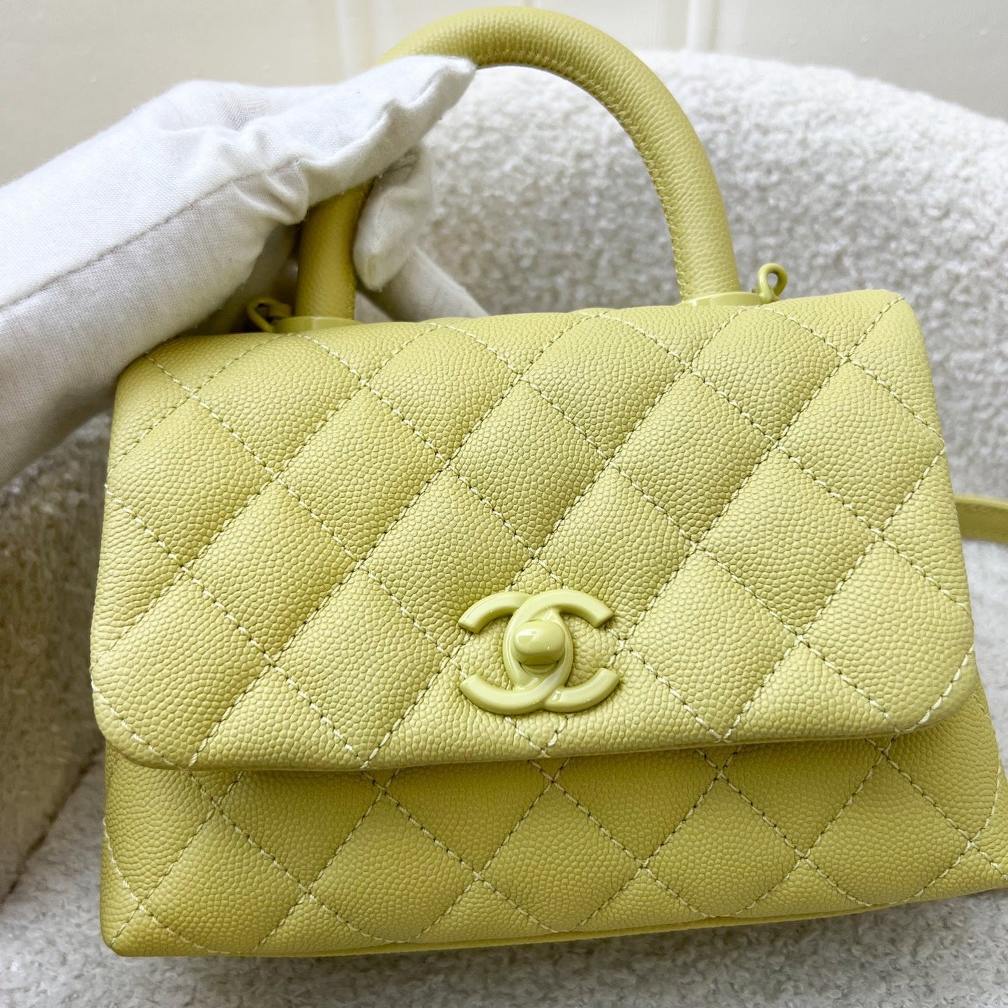 Chanel Mini Coco Handle in Yellow Caviar and Yellow Coated Hw ( ) Handbag