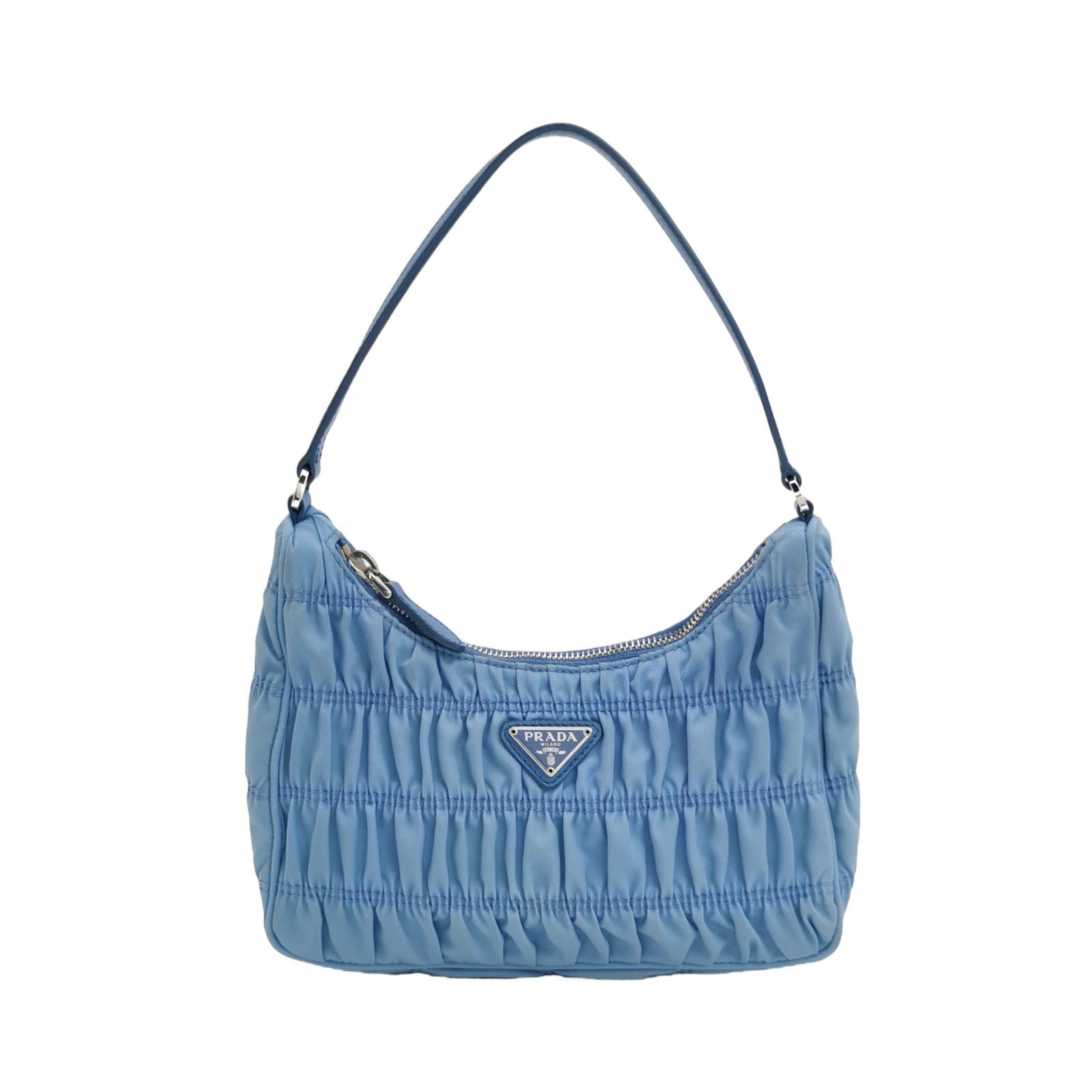 Prada Tessuto Gaufre Hobo Shoulder Bag Nylon Blue