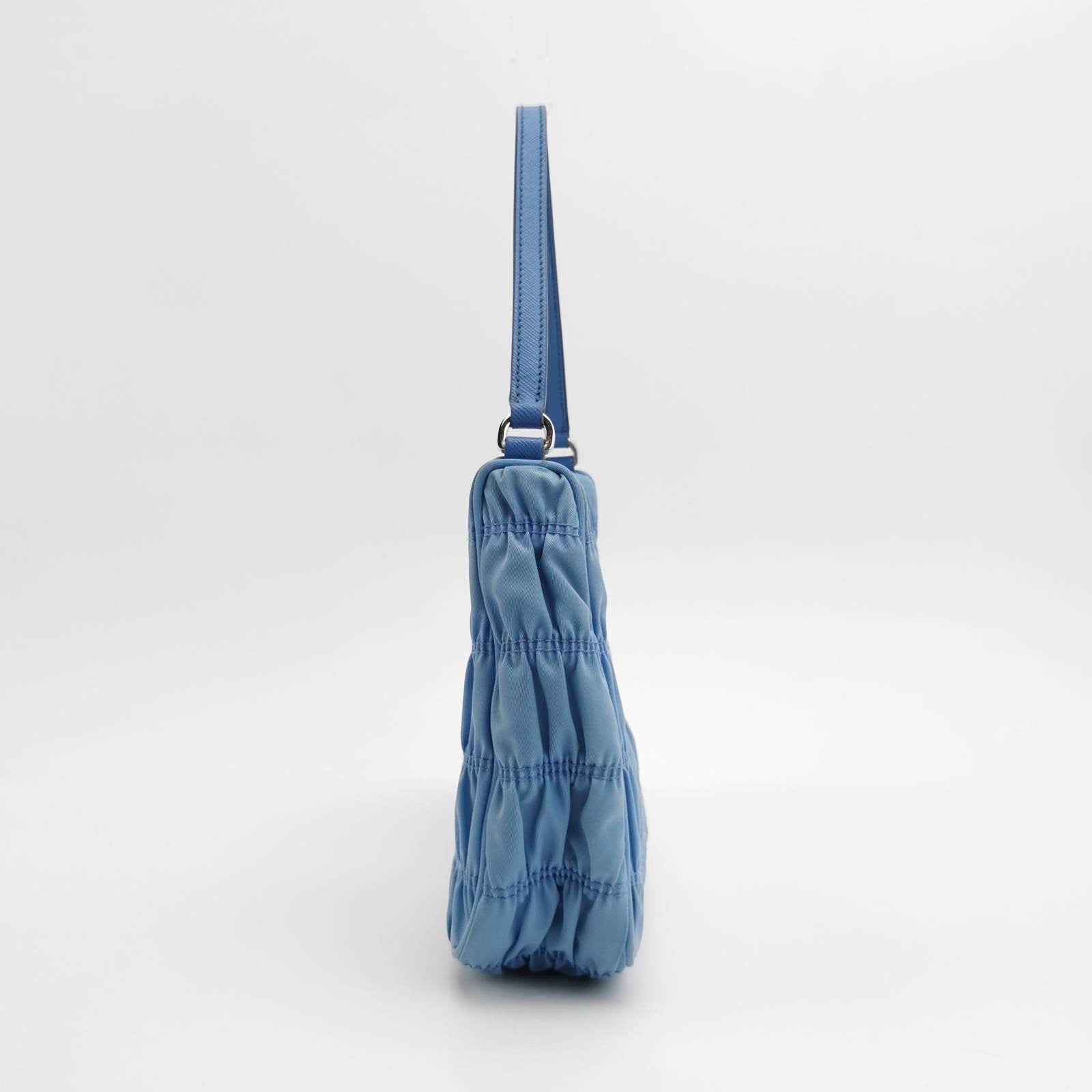Prada Tessuto Gaufre Hobo Shoulder Bag Nylon Blue
