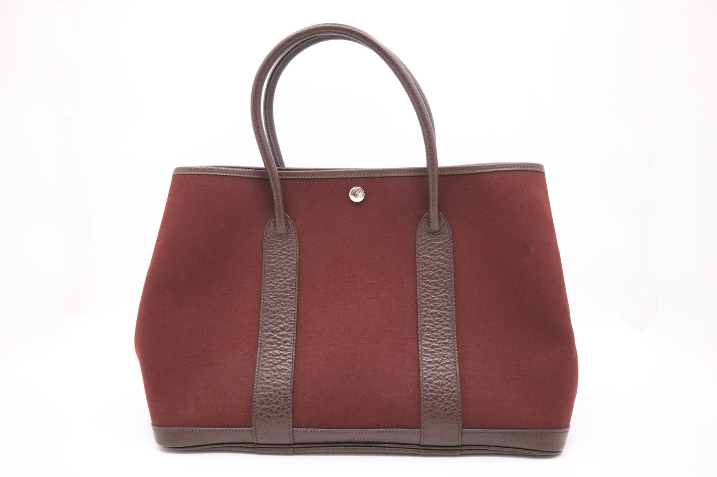 Hermes Garden Party In Maroon & Dark Handbag Leather Canvas Travel Bag