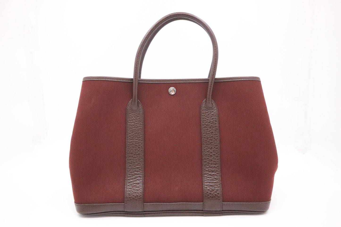 Hermes Garden Party In Maroon & Dark Handbag Leather Canvas Travel Bag