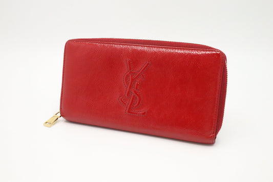 YSL Saint Laurent Compact Wallet In Patent Travel Bag Leather Red