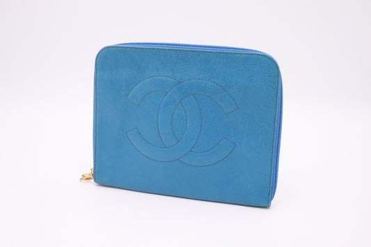 Chanel Caviar Blue Leather Clutch Bag