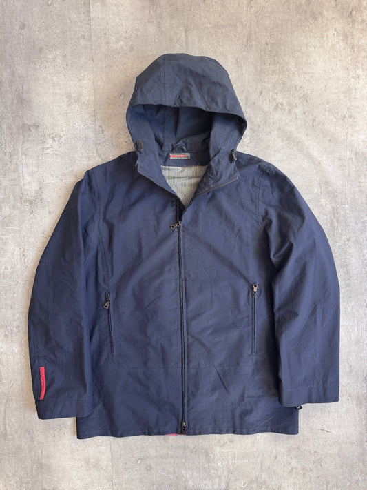 Prada Handbag Hooded Up Jacket Navy Large Zip