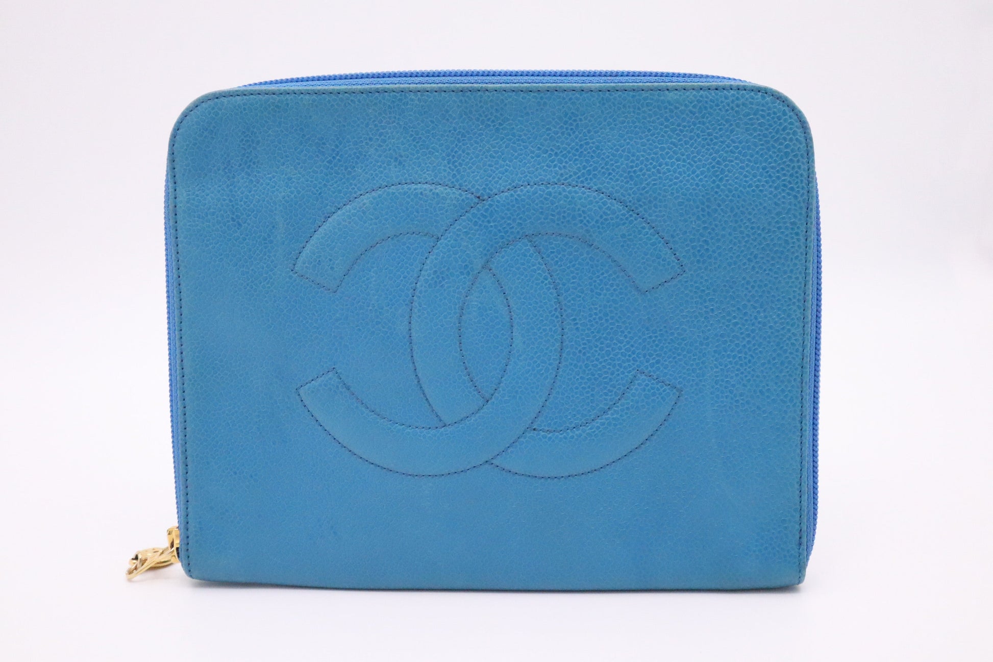 Chanel Caviar Blue Leather Clutch Bag